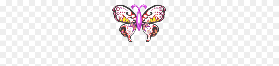 Sugar Skull Pink Ribbon Butterfly Breast Cancer, Purple, Accessories, Art, Graphics Png