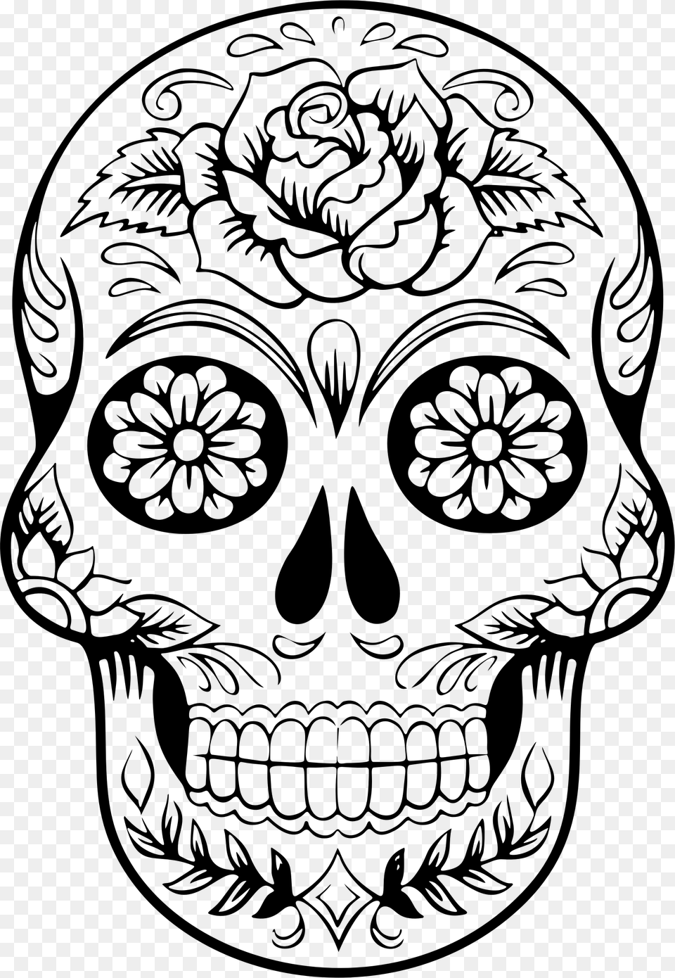 Sugar Skull Silhouette, Gray Free Png