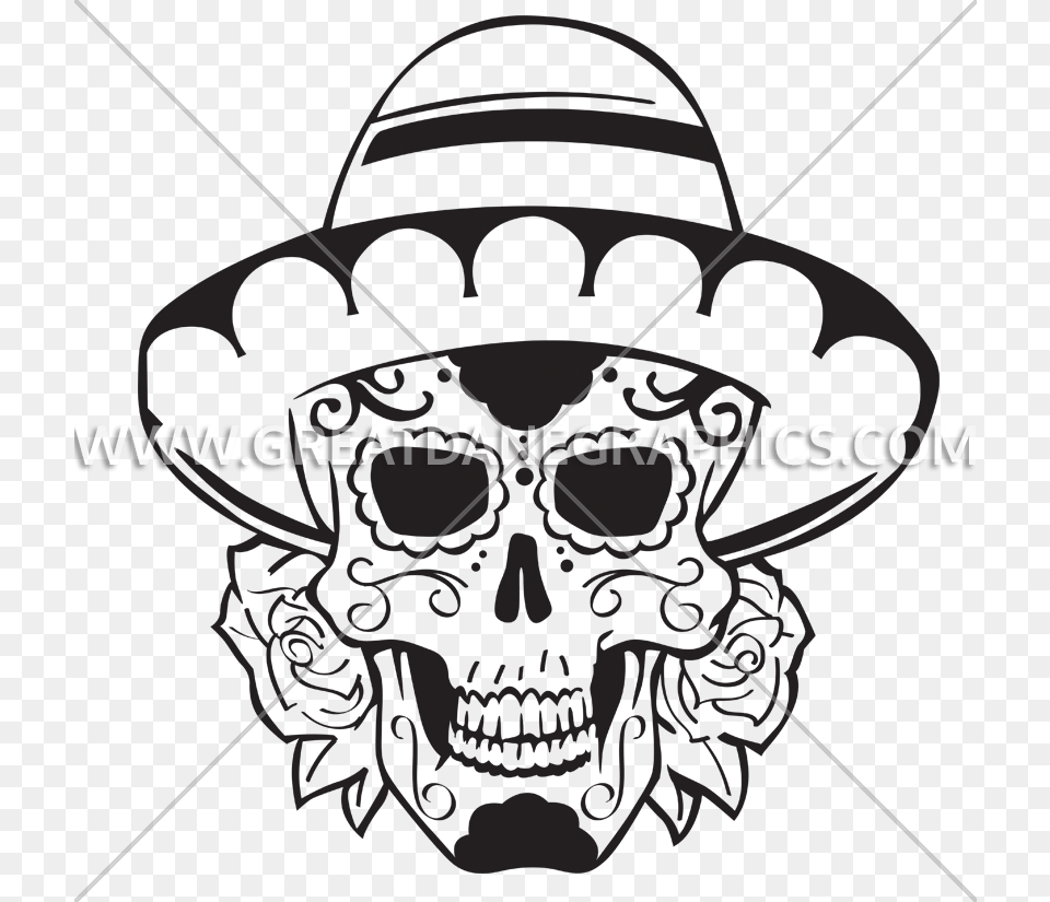 Sugar Skull Sombrero Production Ready Artwork For T Shirt Printing, Clothing, Hat, Person Png Image