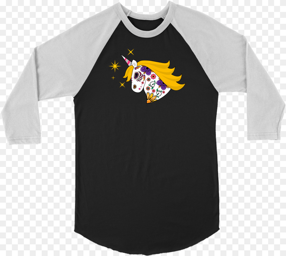 Sugar Skull Unicorn Baseball Tee Raglan Sleeve, Clothing, Long Sleeve, Shirt, T-shirt Png