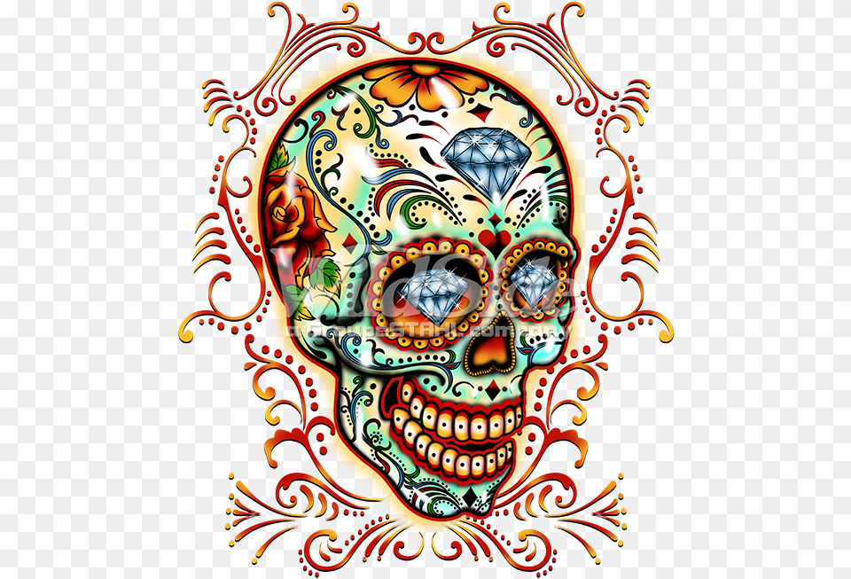 Sugar Skull With Pinstripes Sugar Skull Firefighter, Art, Pattern, Graphics, Wedding Png Image