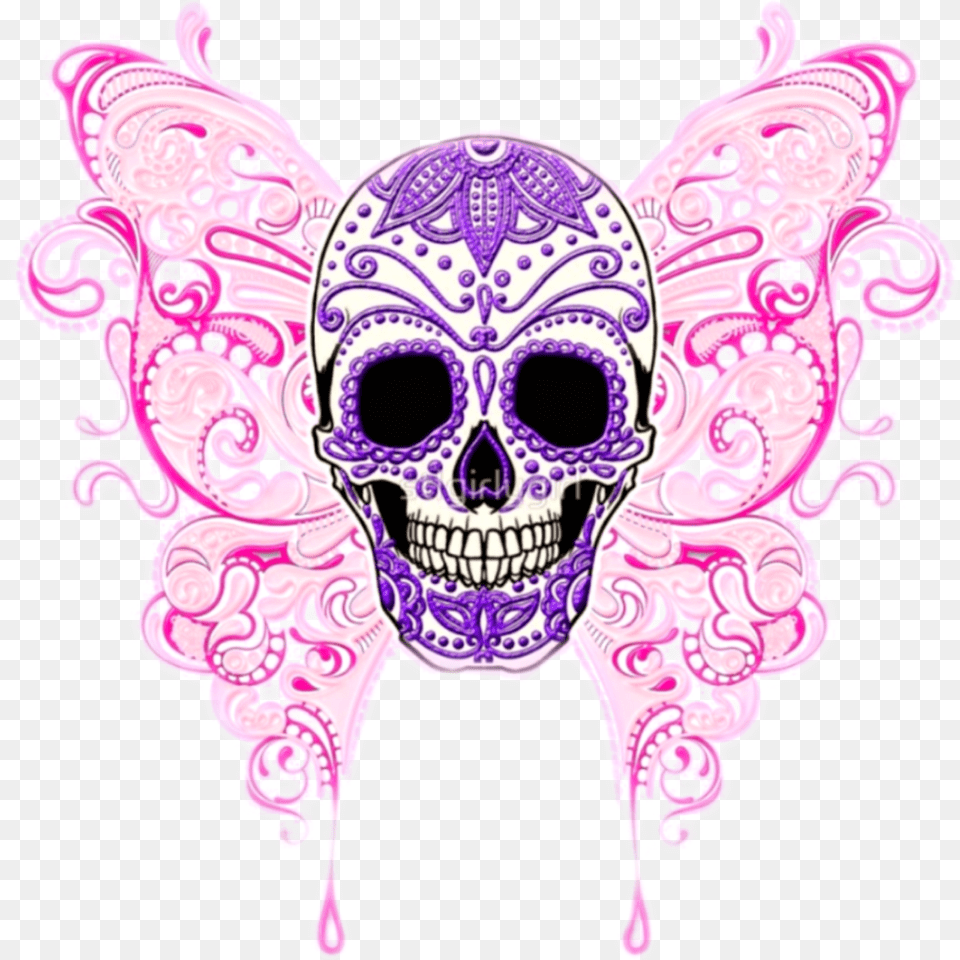 Sugarskull Pink Purple Skull Butterfly Sugar Skull Purple Transparent, Head, Person Png