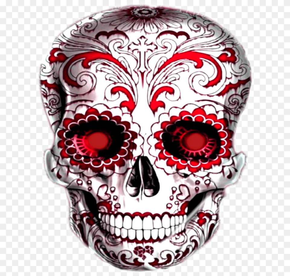 Sugarskull Skull Skullface Skullhead Red Black Amp White Red And Black Sugar Skull, Art, Face, Head, Person Free Png Download