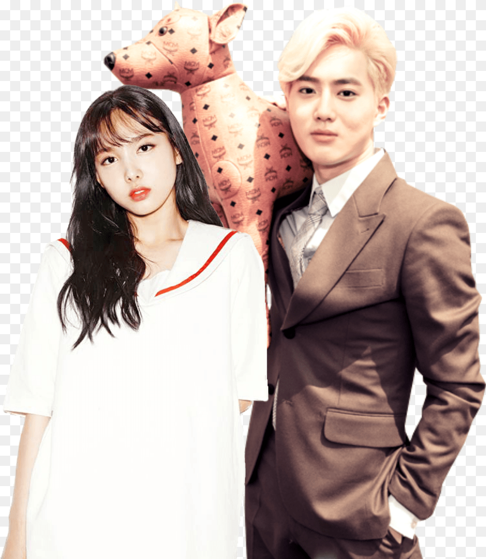 Suho Exo Twicenayeon Twice Nayeon Suyeon Exotwice Once Exo Suho And Twice Nayeon, Head, Long Sleeve, Formal Wear, Person Free Png