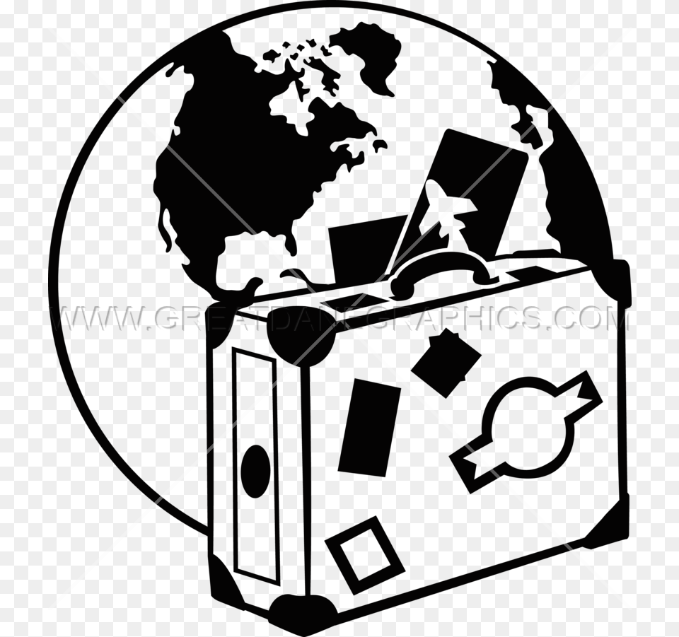Suitcase Globe Production Ready Artwork For T Shirt Printing, Bow, Weapon, Recycling Symbol, Symbol Free Png