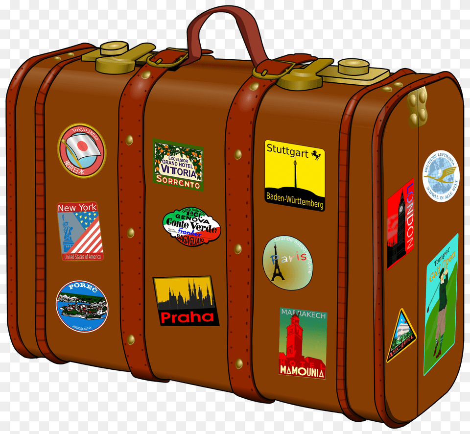 Suitcase With Pins And Stickers Clipart, Baggage, Gas Pump, Machine, Pump Free Transparent Png