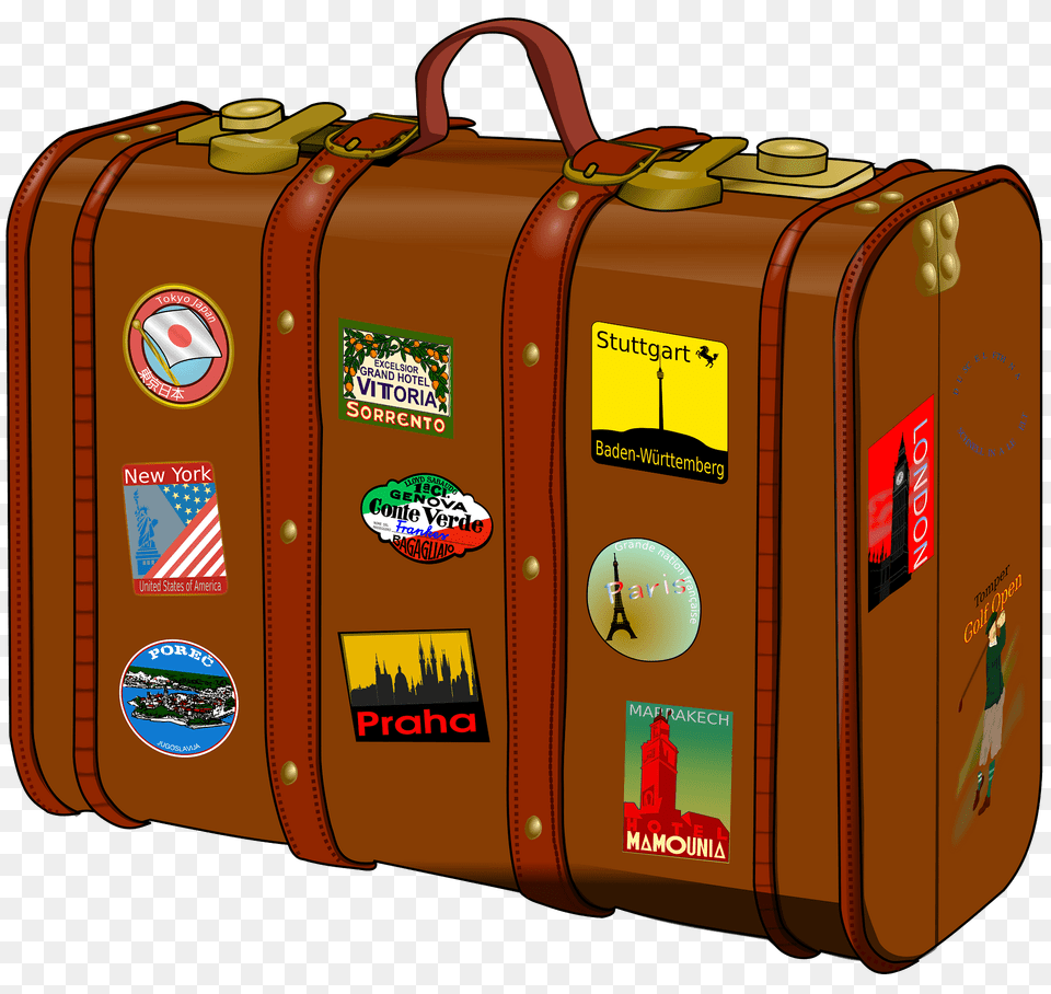 Suitcase With Stickers No Trademarks Clipart, Baggage, Gas Pump, Machine, Pump Free Transparent Png