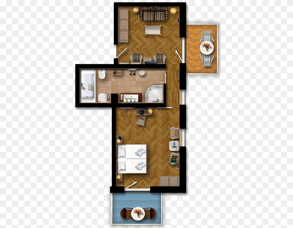 Suite With Bedroom And Living Room Balcony, Wood, Interior Design, Indoors, Flooring Free Png