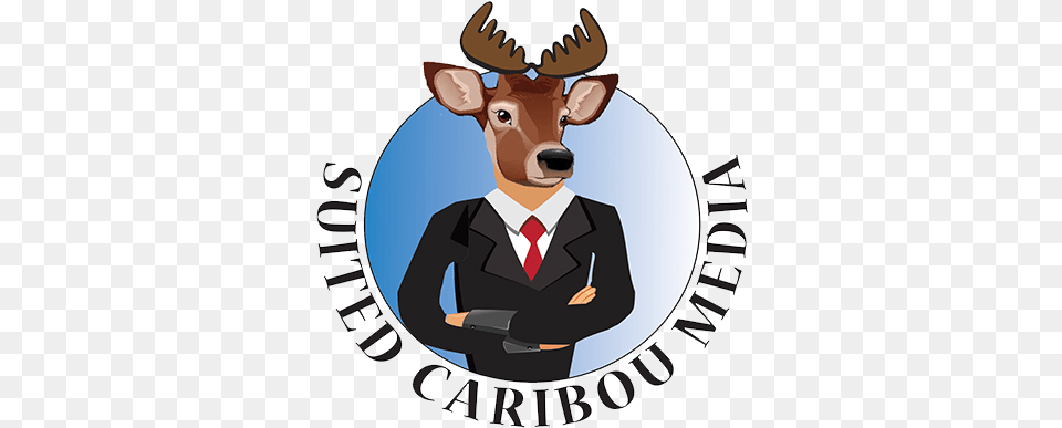 Suited Caribou Media Logo Cartoon, Formal Wear, Livestock, Animal, Cattle Free Png