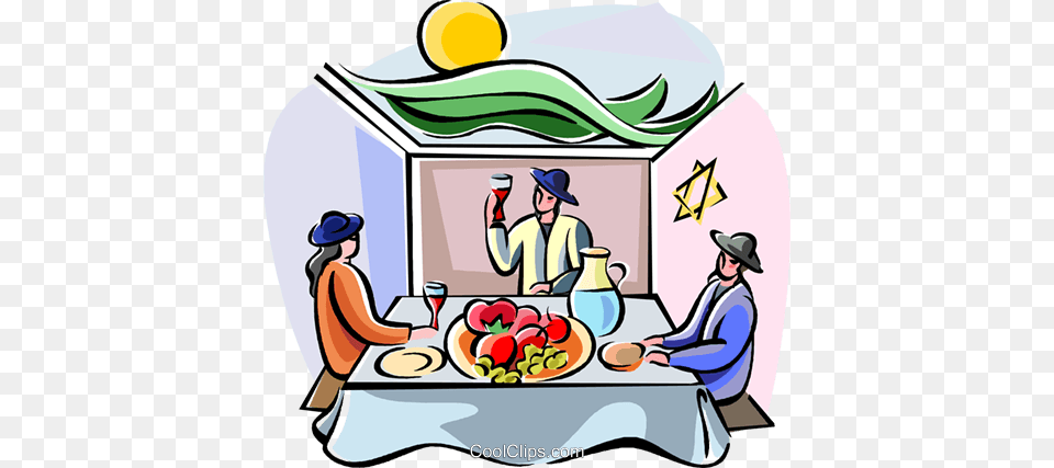 Sukkot Dinner In The Sukka Royalty Free Vector Clip Art, Lunch, Meal, Food, Person Png