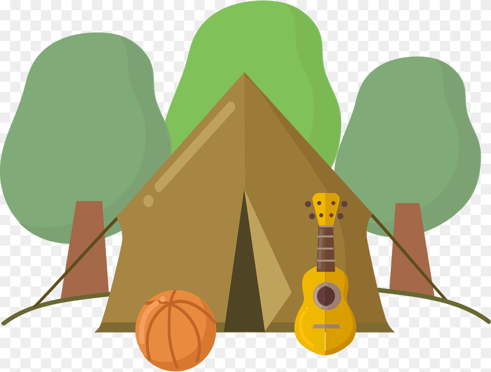 Summer Camp Clipart, Tent, Camping, Outdoors, Guitar Png Image