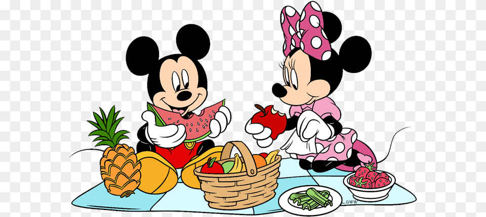 Summer Clipart Disney Mickey And Minnie Eating, Cartoon, Baby, Person, Food Free Png Download