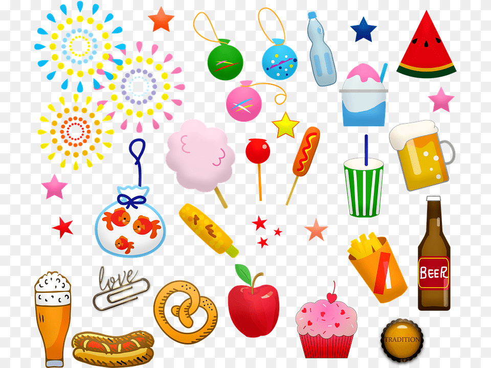 Summer Fair Food Goldfish Water Balloons Beer Fair Food Clipart, Person, People, Icing, Cream Png Image