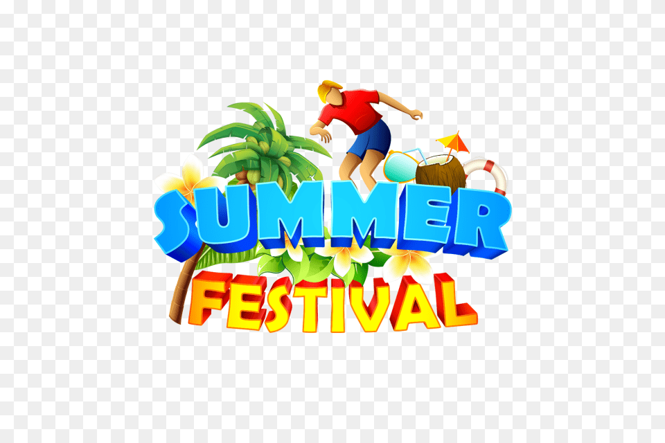 Summer Festival With Summer Elements Summer Beach Coconuts Tree, Baby, Person, Food, Fruit Free Png