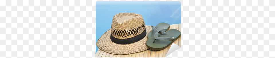 Summer Hat And Flip Flops At Poolside Wall Mural Sandal, Clothing Png Image