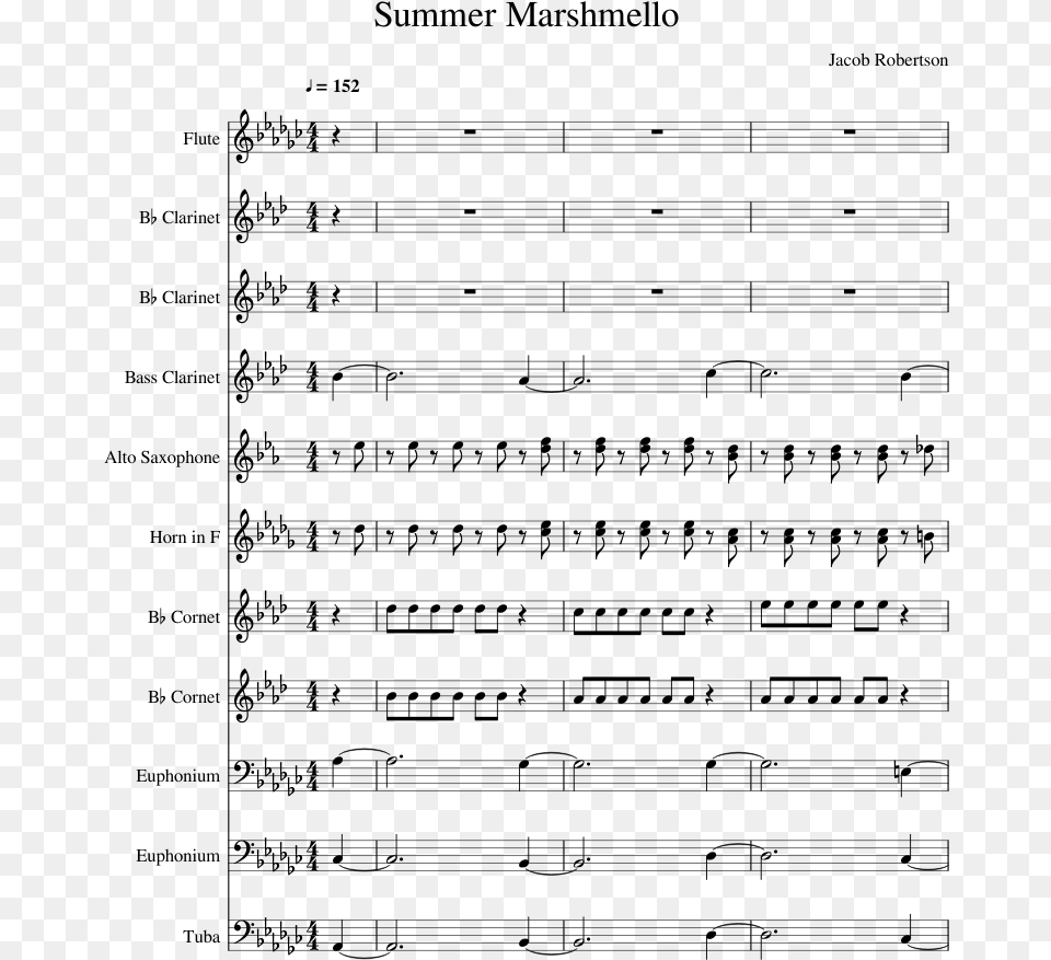 Summer Marshmello Sheet Music Composed By Jacob Robertson Without Me Saxophone Music, Gray Free Png Download