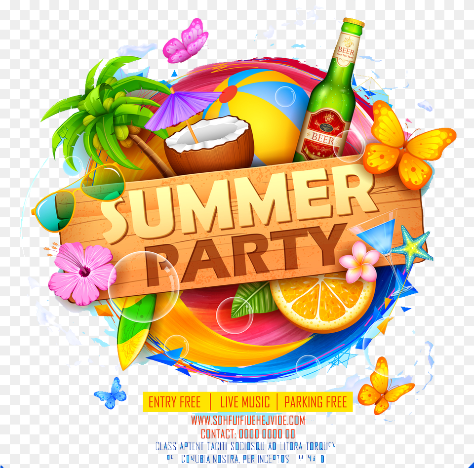 Summer Party Image Download Summer Party Logo, Advertisement, Poster, Alcohol, Beer Free Png