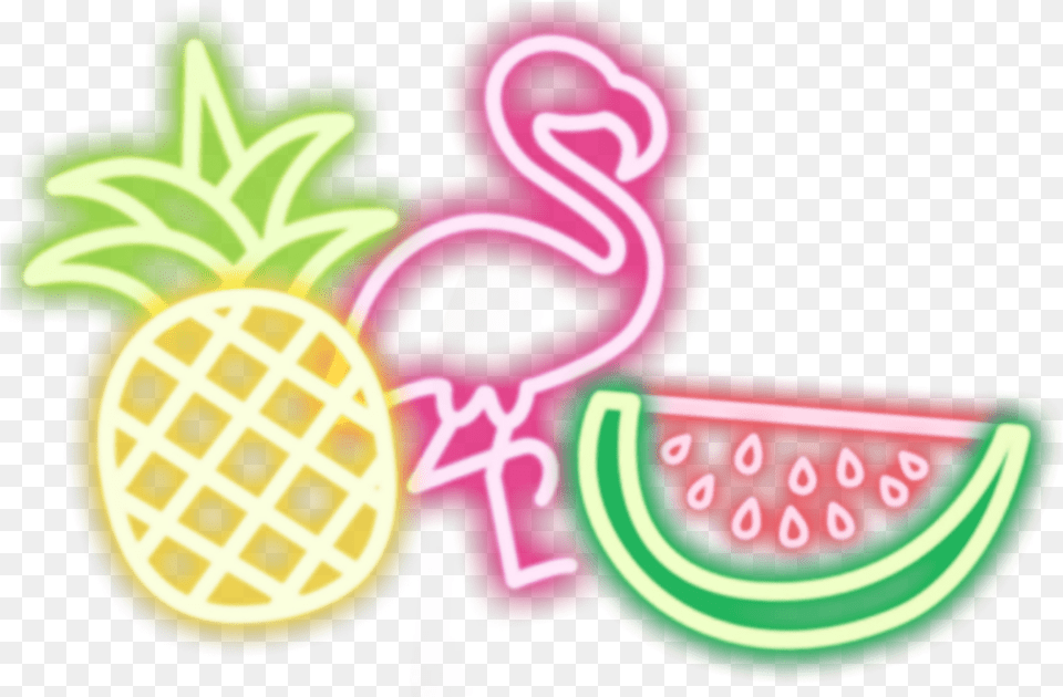 Summer Pineapple Playa Verano Sandia Watermelon Flamingo And Pineapple Summer, Light, Neon, Food, Fruit Png Image