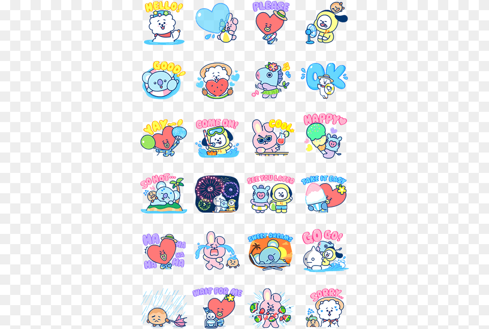Summer Time Line Sticker Bt21 Stickers Line, Baby, Person, Face, Head Free Png