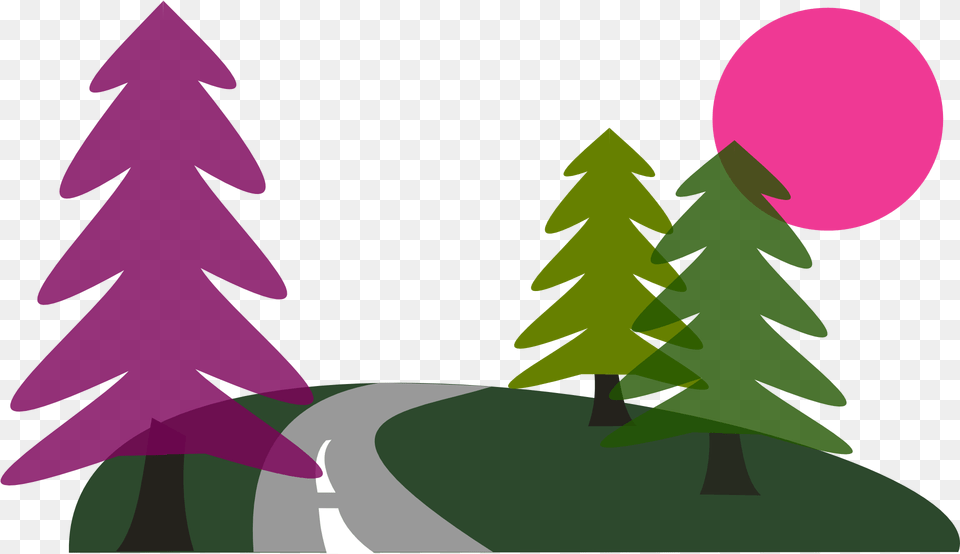Sun Above Trees And Road Illustration Image Tree And Path Vector Art, Plant, Fir, Festival, Christmas Decorations Free Png Download