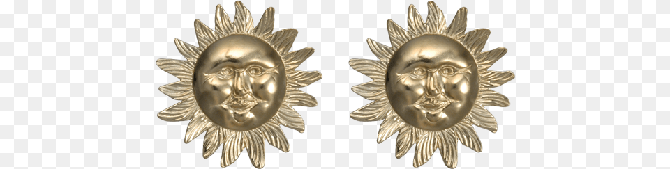 Sun Face Pin Earring, Accessories, Jewelry, Gold Png Image