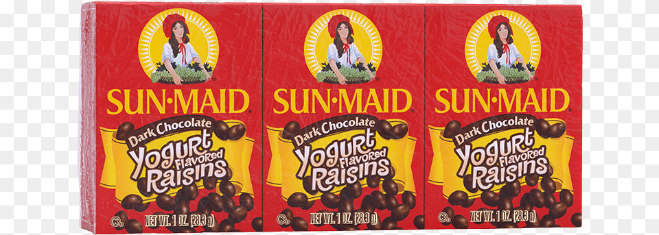 Sun Maid Dark Chocolate Yogurt Flavored Raisins 1 Oz Sun Maid Yogurt Raisins, Adult, Female, Person, Woman Free Transparent Png