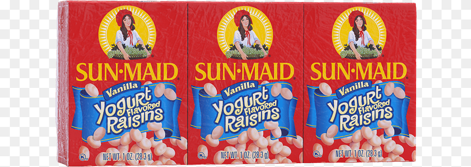 Sun Maid Vanilla Yogurt Flavored Raisins 1 Oz Sun Maid Yogurt Raisins, Person, Adult, Female, Gum Png Image