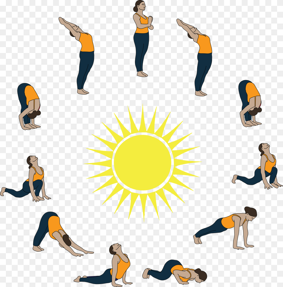 Sun Salutation Complete Sun Salutation Yoga Cartoon, Adult, Female, Person, Woman Free Png Download