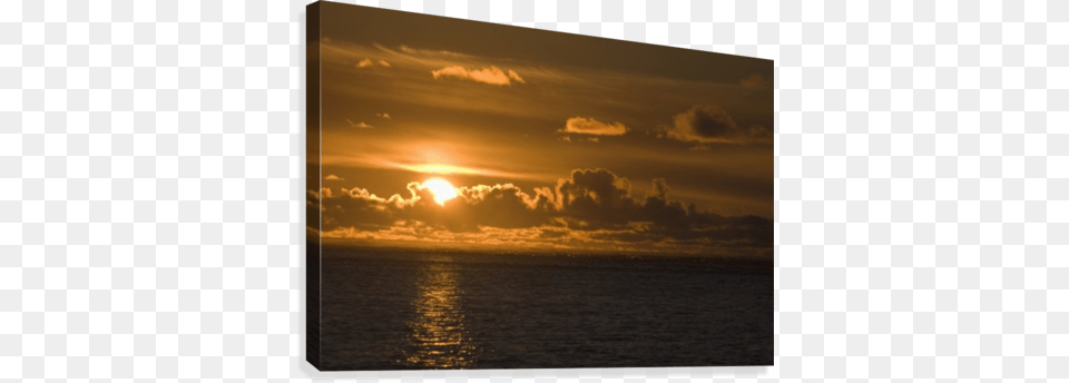 Sun Setting On The Ocean With The Sunlight Reflecting Posterazzi Sun Setting On The Ocean, Nature, Outdoors, Sky, Sunrise Free Png Download