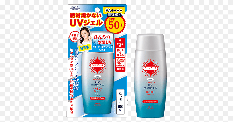 Suncut Sunscreen Gel 50 Water Splash Suncut Uv Protect Gel, Bottle, Lotion, Cosmetics, Shaker Png Image