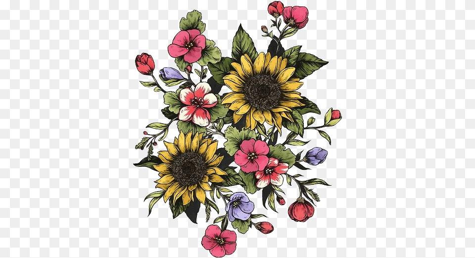 Sunflower And Other Flowers, Art, Floral Design, Graphics, Pattern Free Png Download