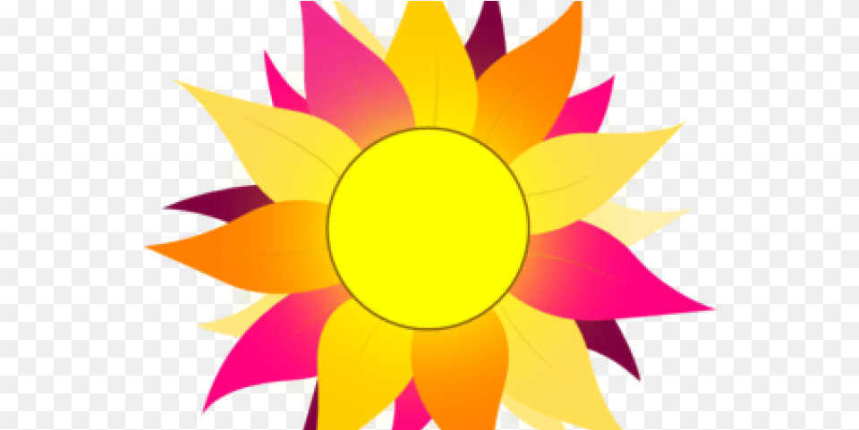 Sunflower Clipart Colorful Sun With Pink U0026 Purple Rays Clip Art, Graphics, Outdoors, Sky, Plant Png Image