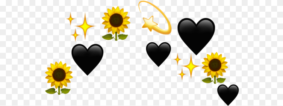 Sunflower Crown Emoji Yellow Heart Black Transparent Flower Crown Yellow, Plant Free Png Download