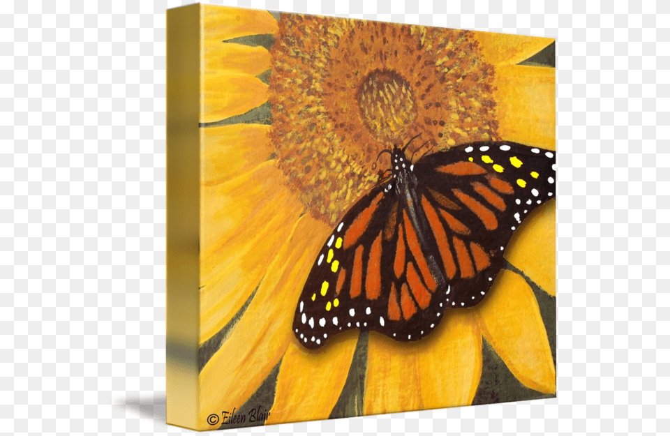 Sunflower With Butterfly Sunflower And Butterfly Painting, Flower, Plant, Animal, Insect Free Png Download