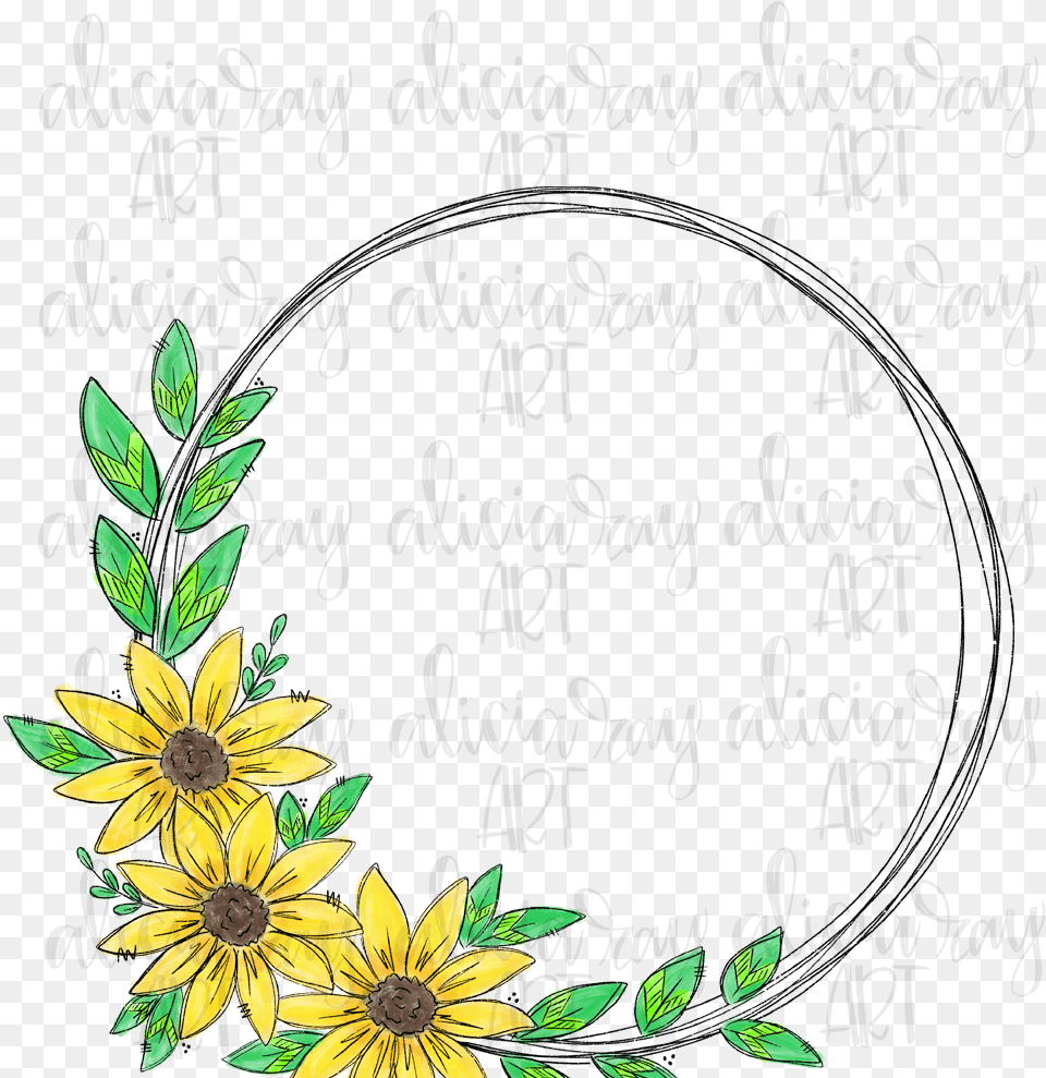 Sunflower Wreath Sublimation Digital Example Image, Art, Daisy, Floral Design, Flower Png