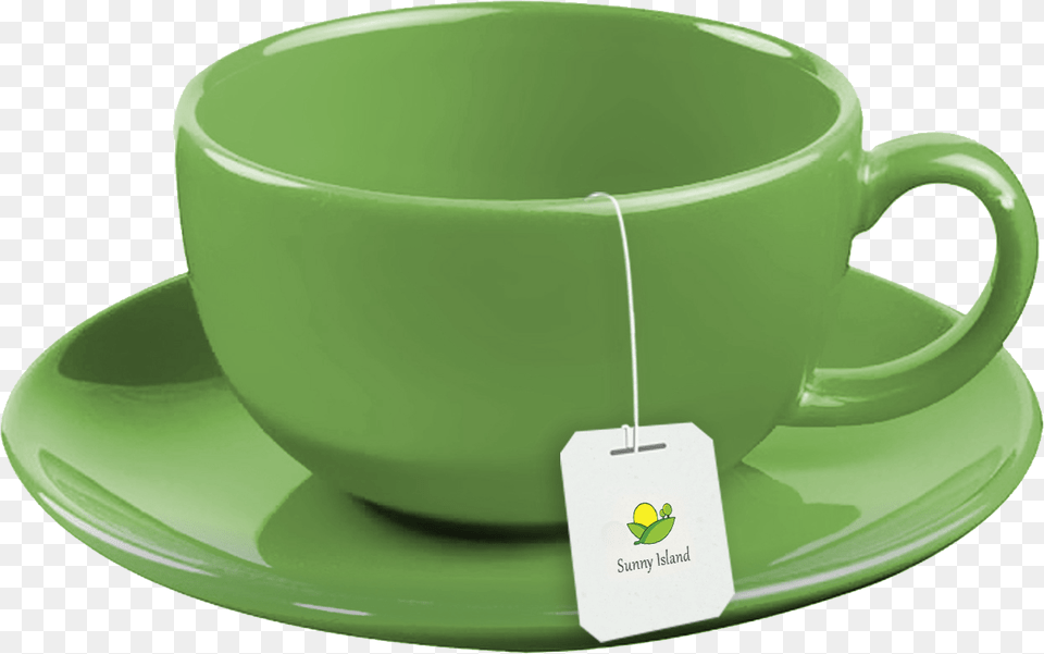 Sunny Island Green Tea Cup Of Tea With Tea Bag, Saucer, Beverage, Green Tea Png