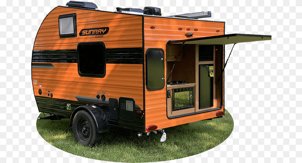 Sunray 129 Orange Travel Trailer, Vehicle, Caravan, Van, Transportation Png Image