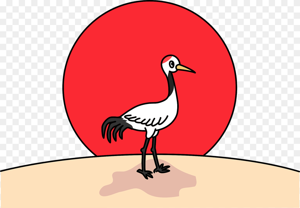 Sunrise And Red Crowned Crane Clipart, Animal, Bird, Crane Bird, Waterfowl Png Image