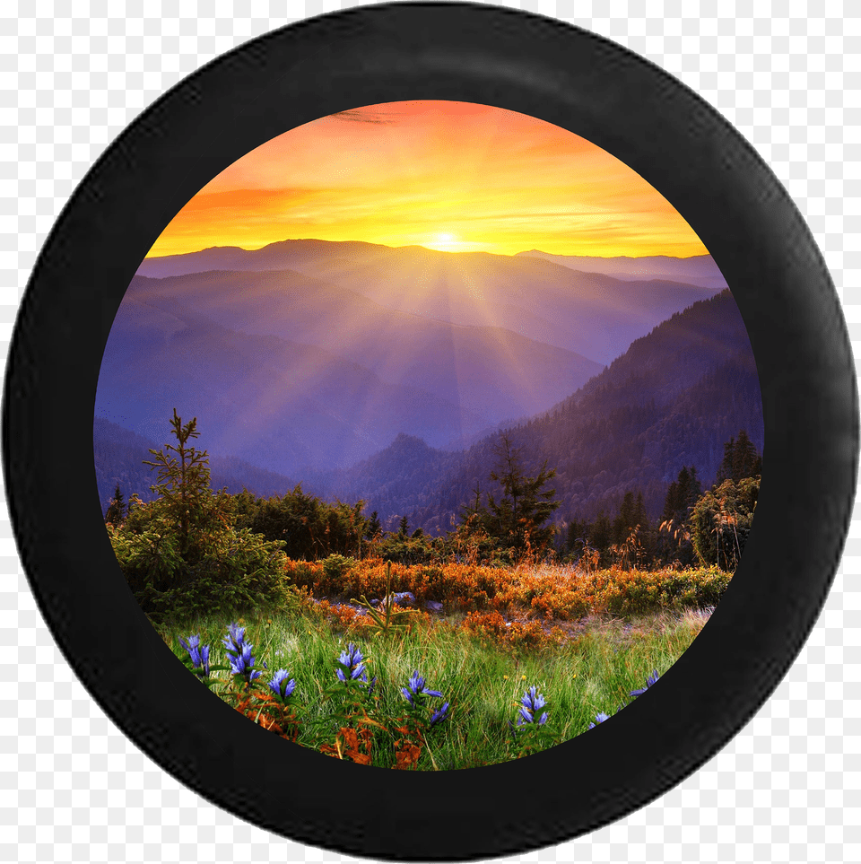 Sunrise Sunset Behind Mountain Range Field Of Flowers Beautiful Sunset Good Morning, Baby, Person, Face, Head Png