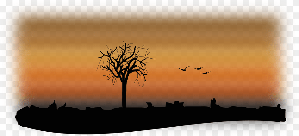 Sunset Drawing With Birds, Tree, Sky, Silhouette, Savanna Png Image