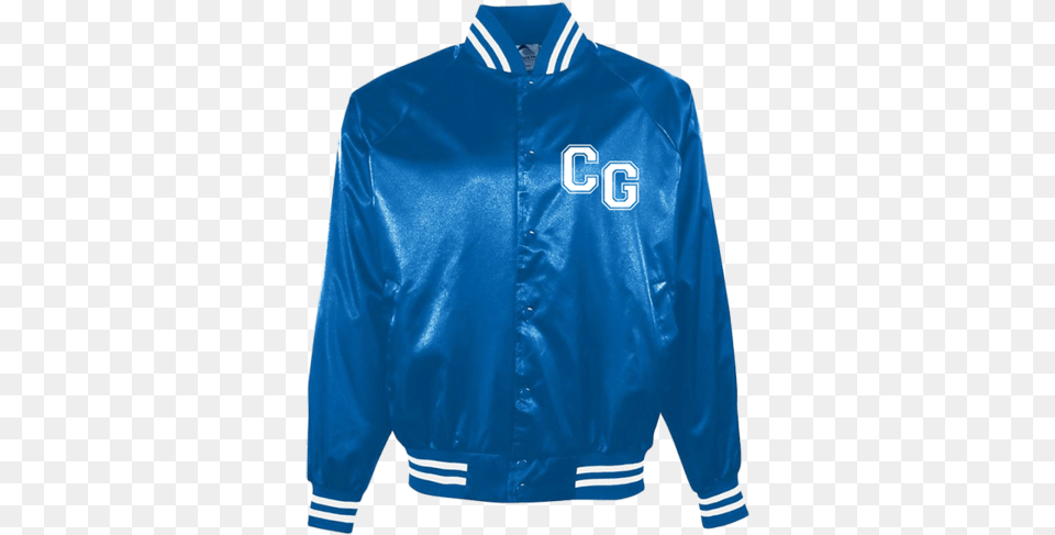 Sunset High Royal Blue Jacket Satin Baseball Jacket, Clothing, Coat, Shirt, Hoodie Png Image