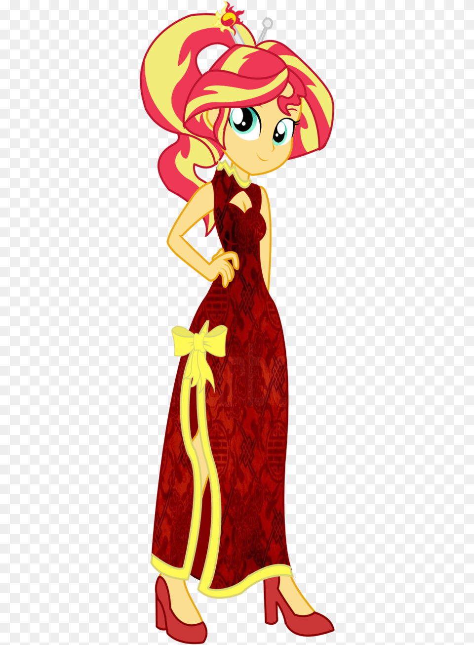 Sunset Shimmer Chinese New Year By Remcmaximus D9r09o7 Mlp Eg Sunset Shimmer Dress, Adult, Person, Female, Clothing Png