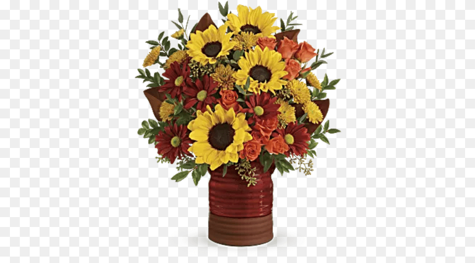 Sunshine Crock Pot Bqt Sunflowers And Roses In Mason Jars, Plant, Flower, Flower Arrangement, Flower Bouquet Free Png Download