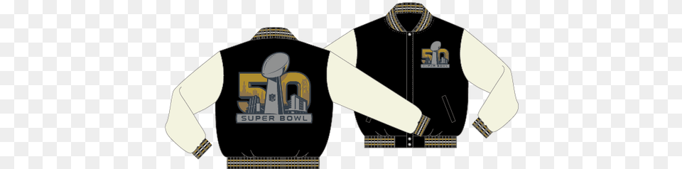 Super Bowl 50th Anniversary Varsity Wool And Leather Super Bowl 50 I Was There Lapel Pin, Clothing, Coat, Jacket, Shirt Free Png