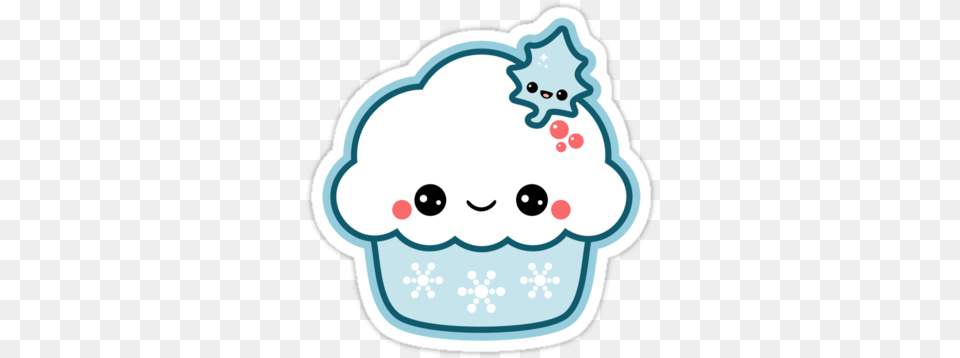 Super Cute Vinyl Christmas Stickers With Blue Snowflake Cute Christmas Cupcake Cartoon, Cake, Cream, Dessert, Food Png Image