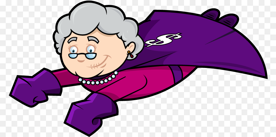 Super Grandma Cartoon Clipart Super Grandmother, Purple, Face, Head, Person Free Transparent Png