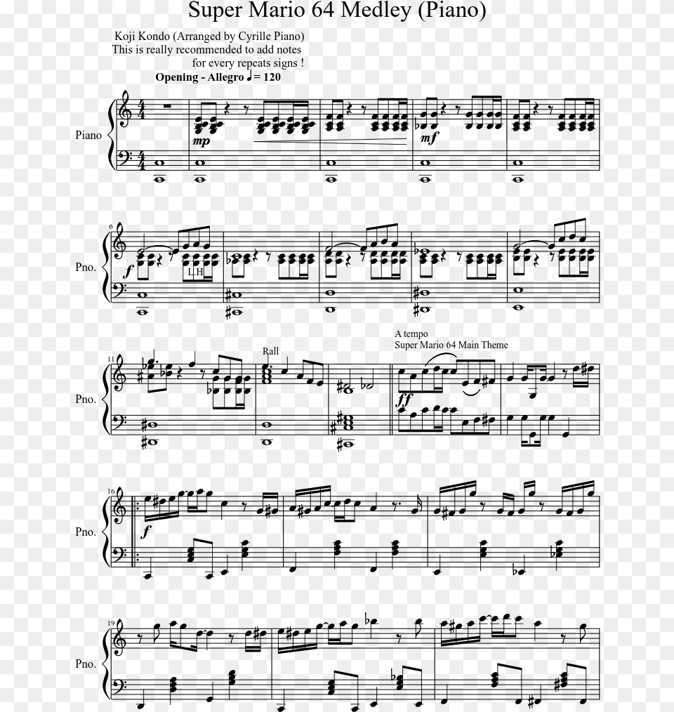 Super Mario 64 Medley Sheet Music Composed By Koji Blood Moon Waltz Piano Sheet Music, Gray Free Transparent Png