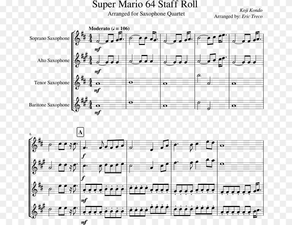 Super Mario 64 Staff Roll Sheet Music Composed By Koji Star Wars For Saxophone Quartet, Gray Free Png Download