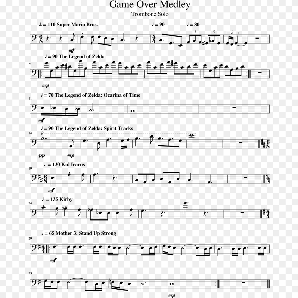 Super Mario Bros Game Over Sheet Music, Gray Free Transparent Png