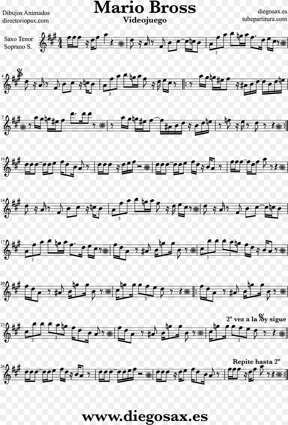 Super Mario Bros Theme Sheet Music For Trumpet Alto Saxophone, Gray Png Image